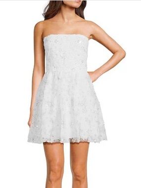 Midnight Doll White Sequin Beaded Strapless Mini Dress